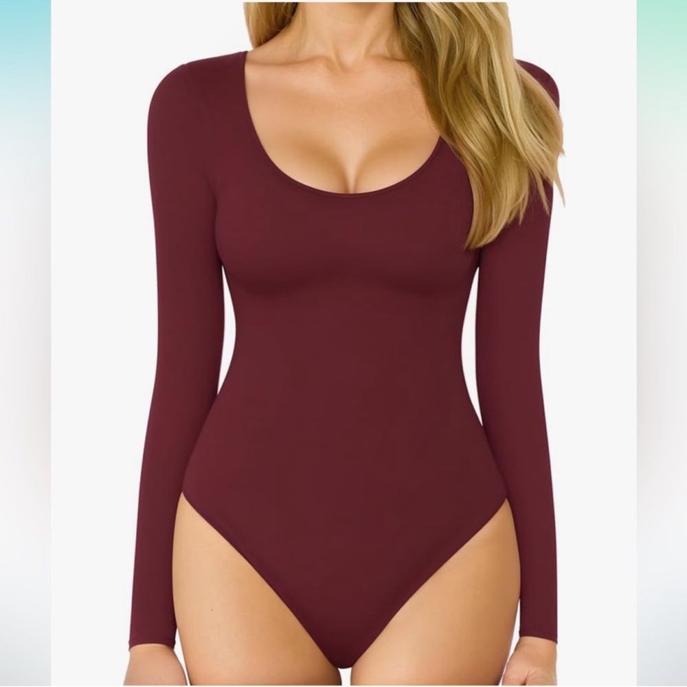 NWOT Mangopop woman’s Elegant Maroon Long Sleeve Bodysuit